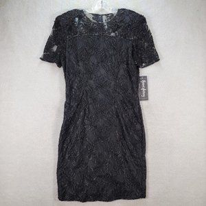 Vintage Deadstock Robert Anthony Black Floral Beaded Evening Unique Sheath Dress